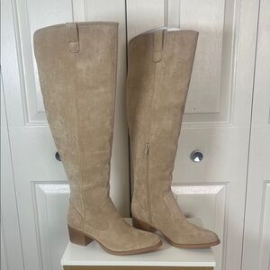 Elegant Beige Over the Knee Boots